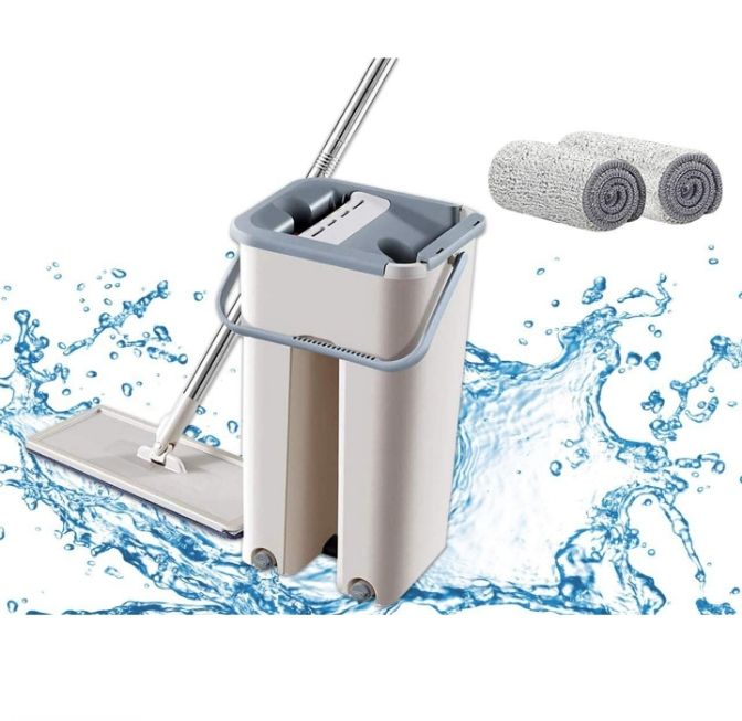 2IN1 Flat Squeeze Automatic Mop Bucket Avoid Hand Washing Floor Cleaner Magic Mop Spin Self Cleaning Lazy Mop Household Tool