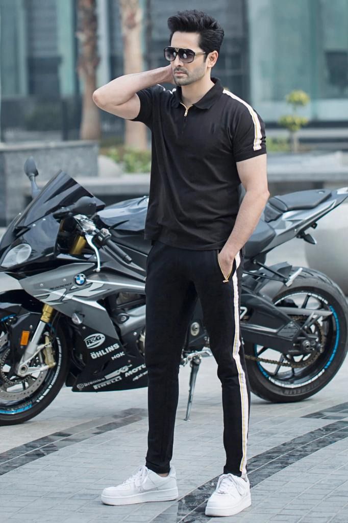 Buy Black Polo Tracksuit With White Contrasting Side Pannel For Men at ...