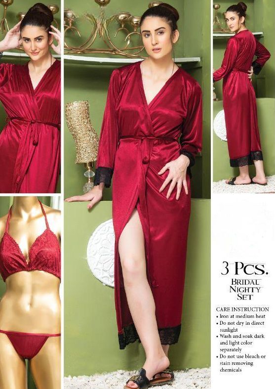 Buy Bridal Silk 3Pcs Nighty Maroon Color at Lowest Price in