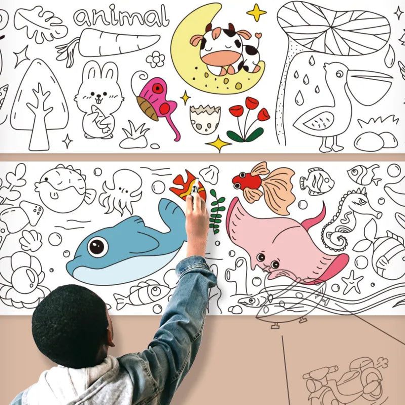 Buy Coloring Paper Roll for Kids, Toddler Drawing Paper Roll, Squeaky Clean  Sticky Wall Painting Stickers Set at Lowest Price in Pakistan