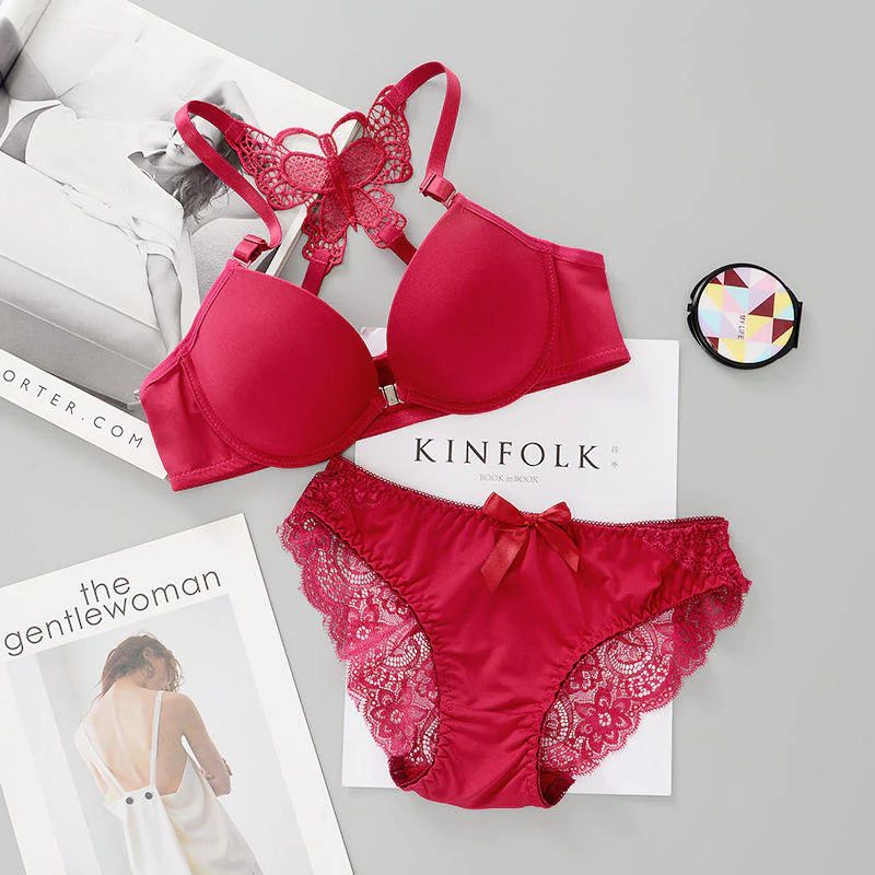 Buy Front Open Butterfly Back Push Up Bra and Panty Set (Red) at Lowest  Price in Pakistan