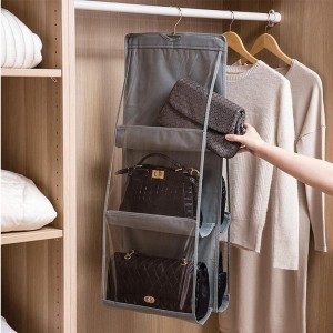 6 Pockets Hanging Purse Handbag Organizer Clear Hanging Shelf Bag Double-sided Non-woven Dust-proof