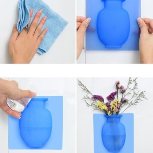 1Pc Magic Rubber Silicone Sticky Flower Wall Hanging Vase Container Floret Bottle Decorative Reusable Wall-Mounted Flower Vase