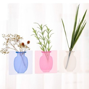 Pack Of 3 - Magic Rubber Silicone Sticky Flower Wall Hanging Vase Container Floret Bottle Silicon Flower Vase