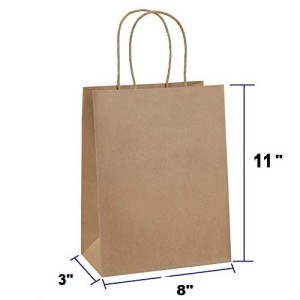Pack of 10 Paper Bags 8 X 11 X 3 Gift Bags, Party Bags, Shopping Bags, Kraft Bags, Retail Bags, Merchandise Bags, Brown Paper Bags with Handles 110gsm