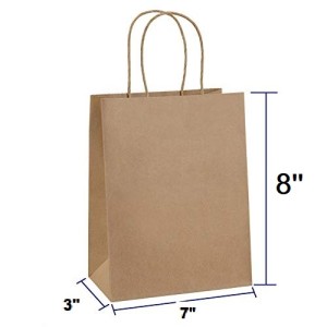 Pack of 20 Paper Bags 7 X 8 X 3 Gift Bags, Party Bags, Shopping Bags, Kraft Bags, Retail Bags, Merchandise Bags, Brown Paper Bags with Handles 110gsm