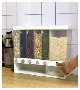 Multi-functional partitioned rice barrel, Plastic material, can hold 10 kg of grain Super-large capacity secure storage, transparent barrel design, ea
