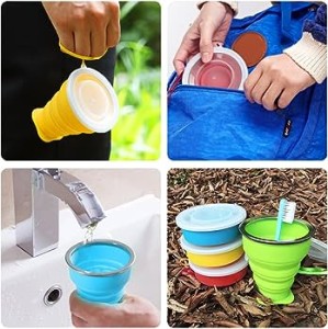1 Pc - Collapsible Travel Cup - Ultra-Slim Foldable Silicone Cup with Lid for Coffee, Water, Tea - Portable Camping, Outdoor Sets - Random Colors