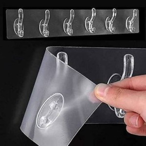 1 Pc Self Adhesive 6 or 5 Hooks Sticker Strip for Wall Hanging Multi-Purpose Item Heavy Duty Sticky Hook for Hanging Reusable Waterproof Without Drill