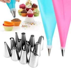 15 Piece Cake Decorating Set Frosting Icing Piping Bag Tips With Steel Nozzles