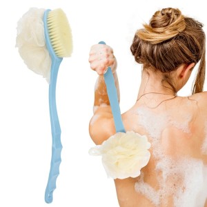 2 IN 1 Back Scrubber For Shower, Anti-Slip Long Handle Loofah Sponge Bath Body Soft Nylon