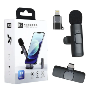 K8 Wireless Mic For Type C And Iphone With Connector - Long Range Portable Microphone - Plug and Play - Professional Podcast Lavalier Mic - Best For A