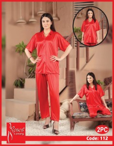 2 Piece Women's Top Relaxing Soft Silk Sleepwear (NN-112-Red)