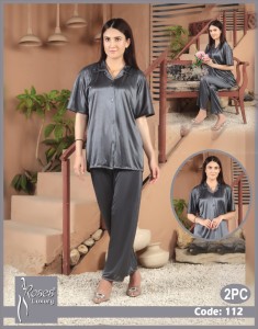 2 Piece Women's Top Relaxing Soft Silk Sleepwear (NN-112-Grey)