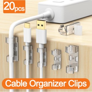 20 Pcs Smart Cable Organizer Desktop & Workstation Cord Clips Management Holder Home Office Self-Adhesive Wire Storage Charger Wiring Organizer