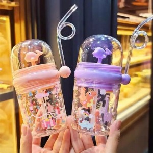 250ML Baby Water Bottle Cartoon Whale Children Cup Baby Feeding Bottle Straw Water Cup Outdoor Portable Cup with Straw