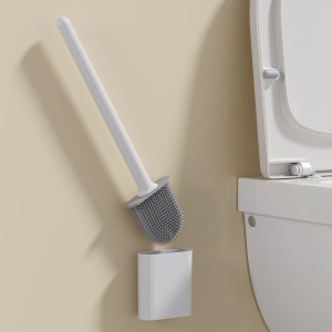 Silicone Toilet Brush Water Leak Proof with Base Wc Flexible Soft Bristles Brush Quick Drying Holder Bathroom