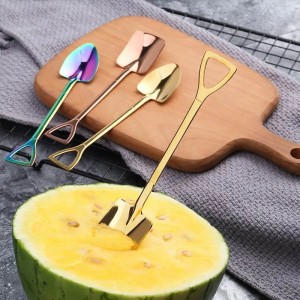 2PCS/Set Stainless Steel Iron Shovel Spoon Coffee Ice Cream Spoon Retro Cute Square Head Spoon Kitchen Gadget