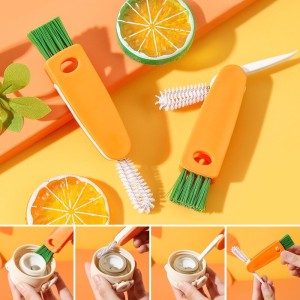 3 In 1 Carrot Shape Cup Lid Brush Teapot Cup Mouth Cleaning Bottle Nipple Lid Brush for Groove Gap Kitchen Gadget Accessories