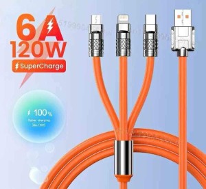 3 In 1 Micro USB Type-C 8-Pin Charging Cable 120W/100w Metal Zinc Alloy Fast Charging Cable