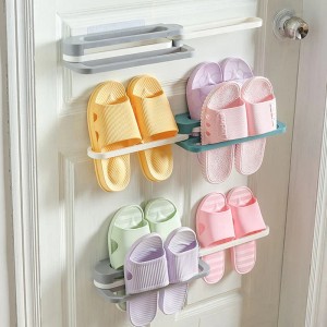 3 in 1 Shoes Rack Sandals Slippers Hanger Wall Mounted Folding Adhesive Towel Storage Shelf for Home Bathroom Storage Tool