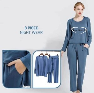 3 Pcs Love  Sando Gown  Trouser Night Dress By Hk Outfits