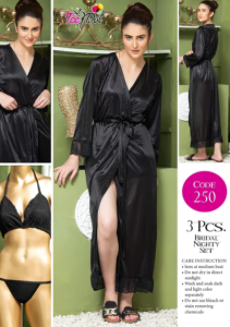 3 Piece Women's Top Relaxing Soft Silk Sleepwear (NN-250-Black)