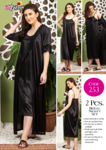 2 Piece Women's Top Relaxing Soft Silk Sleepwear (NN-252-Black)