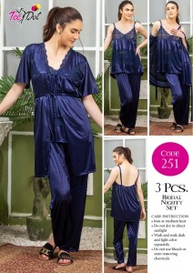 3 Piece Women's Top Relaxing Soft Silk Sleepwear (NN-251-Blue)