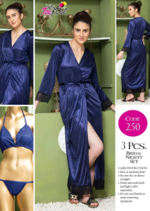 3 Piece Women's Top Relaxing Soft Silk Sleepwear (NN-250-Blue)