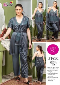 3 Piece Women's Top Relaxing Soft Silk Sleepwear (NN-251-Grey)