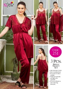 3 Piece Women's Top Relaxing Soft Silk Sleepwear (NN-251-Maroon)