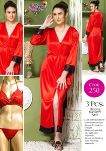 3 Piece Women's Top Relaxing Soft Silk Sleepwear (NN-250-Red)