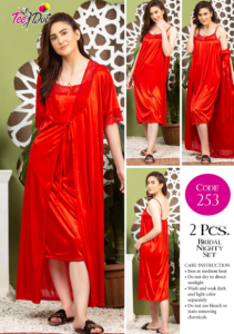 2 Piece Women's Top Relaxing Soft Silk Sleepwear (NN-252-Red)