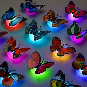 3D Colorful Flashing Light Butterfly Wall Décor Up to 10Pcs Wall Sticker Butterfly LED Light Wall Stickers 3D House Decoration, Creative Light