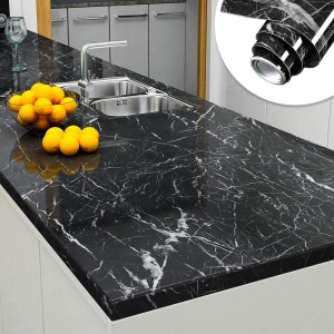 45/200cm Self Adhesive Black & White Marble Sheet Wallpaper for Kitchen - Anti Oil and Heat Resistant Wallpaper