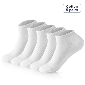 5 Pairs/Lot White Socks Breathable Sweat-Absorbing Sports Men Fashionable Comfortable High-Quality Business Socks