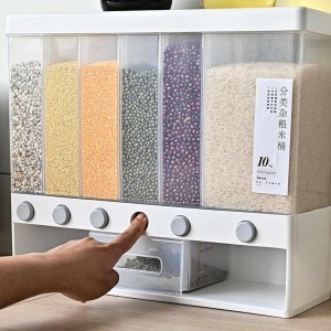 6-Grid Storage Wall Mounted Food Dispenser Whole Grains Rice Bucket Large Capacity Dry Food Dispenser, Dry Food Fruit Storage Box For Home and Kitchen