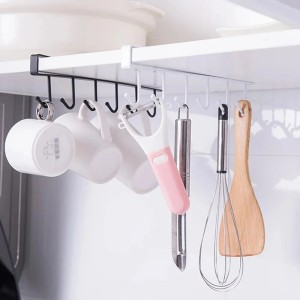 6 Hooks Multifunctional Storage Shelf Cabinet Under Shelves Kitchen Mug Cup Storage Hanger Home Organizer Hanging Rack Holder