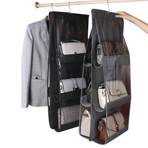 6 Pockets Clear Hanging Purse Handbag Tote Bag Storage Organizer Closet Rack Bag Saving Space Bags