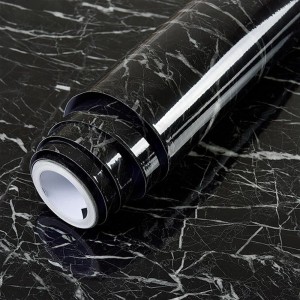 60CMx2M Self Adhesive Black Marble Sheet For Kitchen-Anti Oil And Heat Resistant Wallpaper