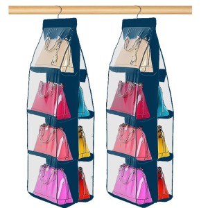 8 Pockets Hanging Purse Handbag Organizer with Stainless Steel Hook Clear Hanging Shelf Bag Storage Holder-Pack of 2