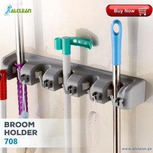 AlClean Broom and Mop Holder Wall Mount and Garden Tool Organizer, 5 Slot 6 Hooks Wall Mounted Organizers with 2 No Drilling Mop Storage Holder for Cl