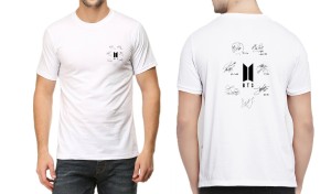 Amazing Summer Collection Smart Fit Trendy Signature Bts Front Back Printed For BTS Fan n Lovers Half Sleeves Bts member sign White Shirt For Men