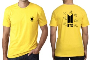 Amazing Summer Collection Smart Fit Trendy Signature Bts Front Back Printed For BTS Fan n Lovers Half Sleeves Bts member sign Yellow  Shirt For Men