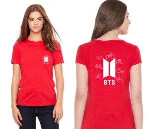 Amazing Summer New Collection BTS Signature all seven members tag printed Red T shirt Front Back Sign Printed