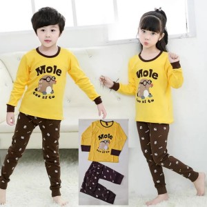 Baby or Baba Yellow and Brown MOLE print Night Suit for Kids (1 Pcs)
