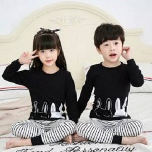 Baby or Baba Black and White Sleeping Rabbit print Full Sleeves Night Suit