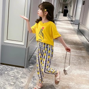 Baby Or Baba Yellow Hand Print Half Sleeves T-shirt With Pineapple Printed Pajama Night Suit for Kids (1 Pcs)