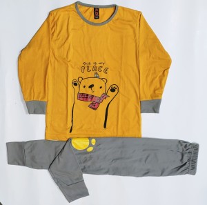 Baby or Baba Yellow and Grey Phoo Print Full Sleeves Night Suit for Kids
